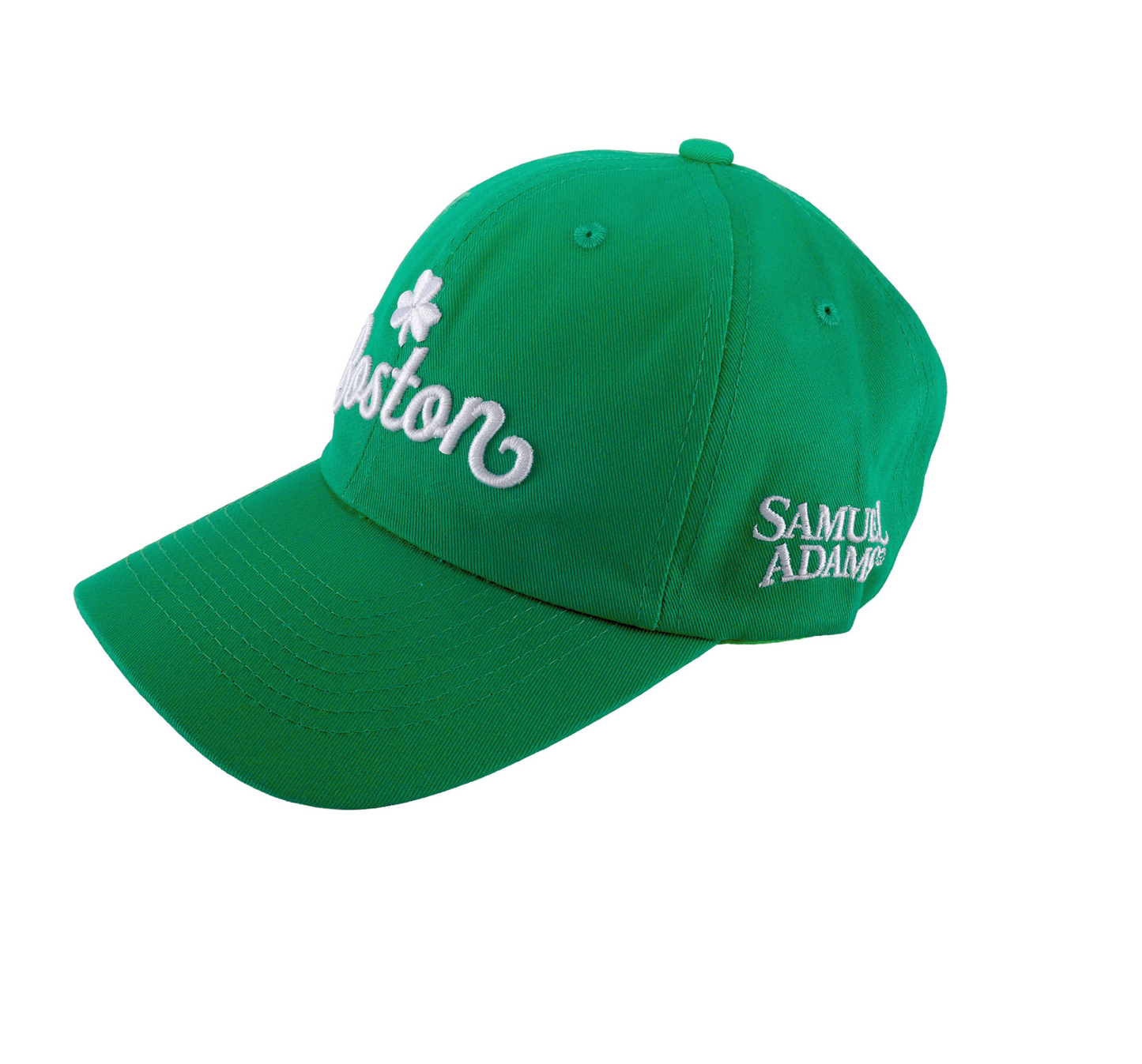 Green cap with 'Boston' and 'Samuel Adams' text on a white background