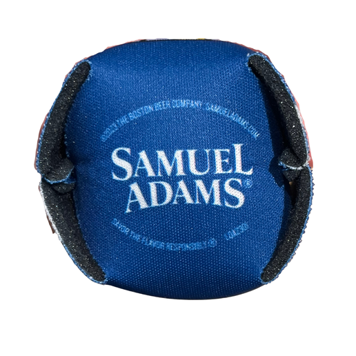 Bottom side of Love Conquers Ale can cooler, has a Samuel Adams logo in white