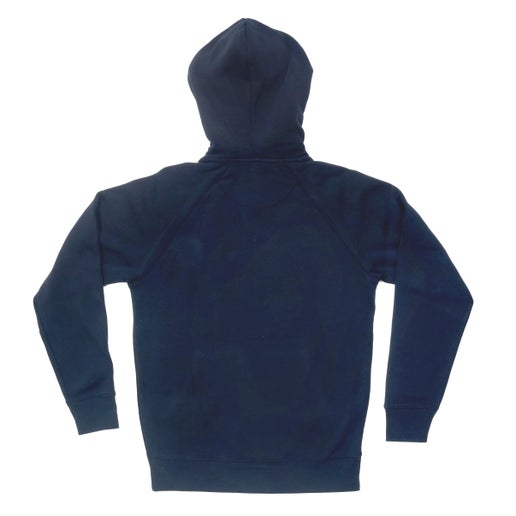 Back of hoodie is solid navy.