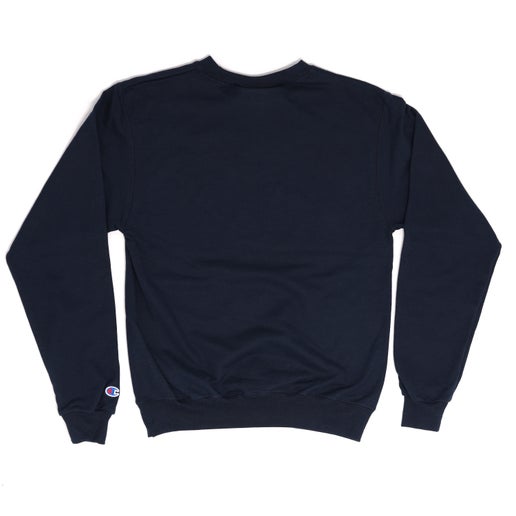 A navy Champion crewneck sweatshirt base.