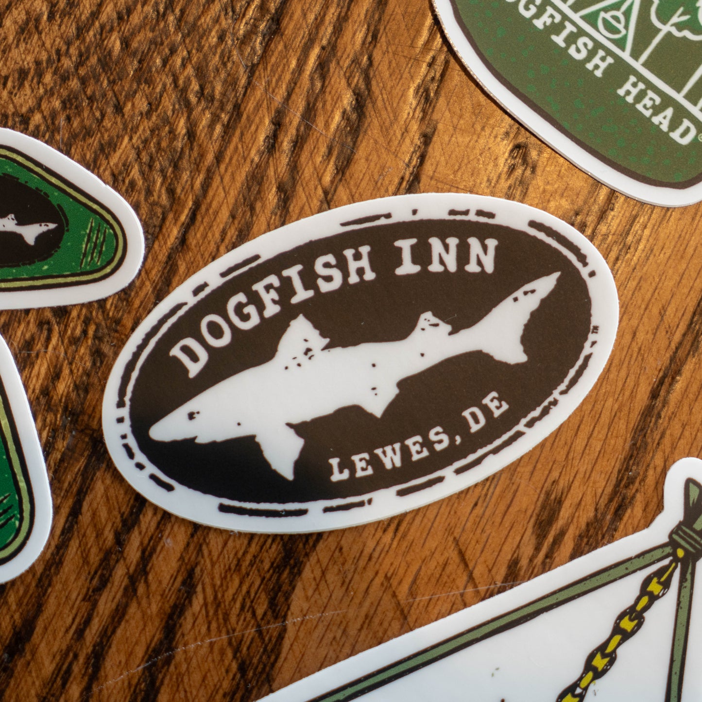 Black classic "Dogfish Inn, Lewes, DE" logo sticker