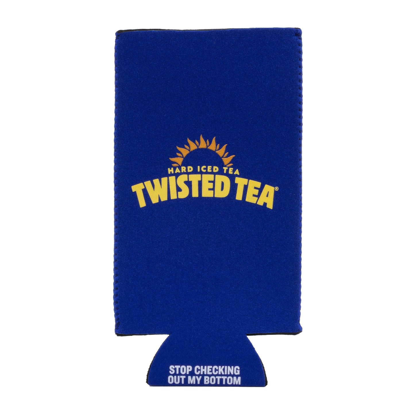 24oz blue can cooler with a yellow Hard Iced Tea Twisted Tea classic logo