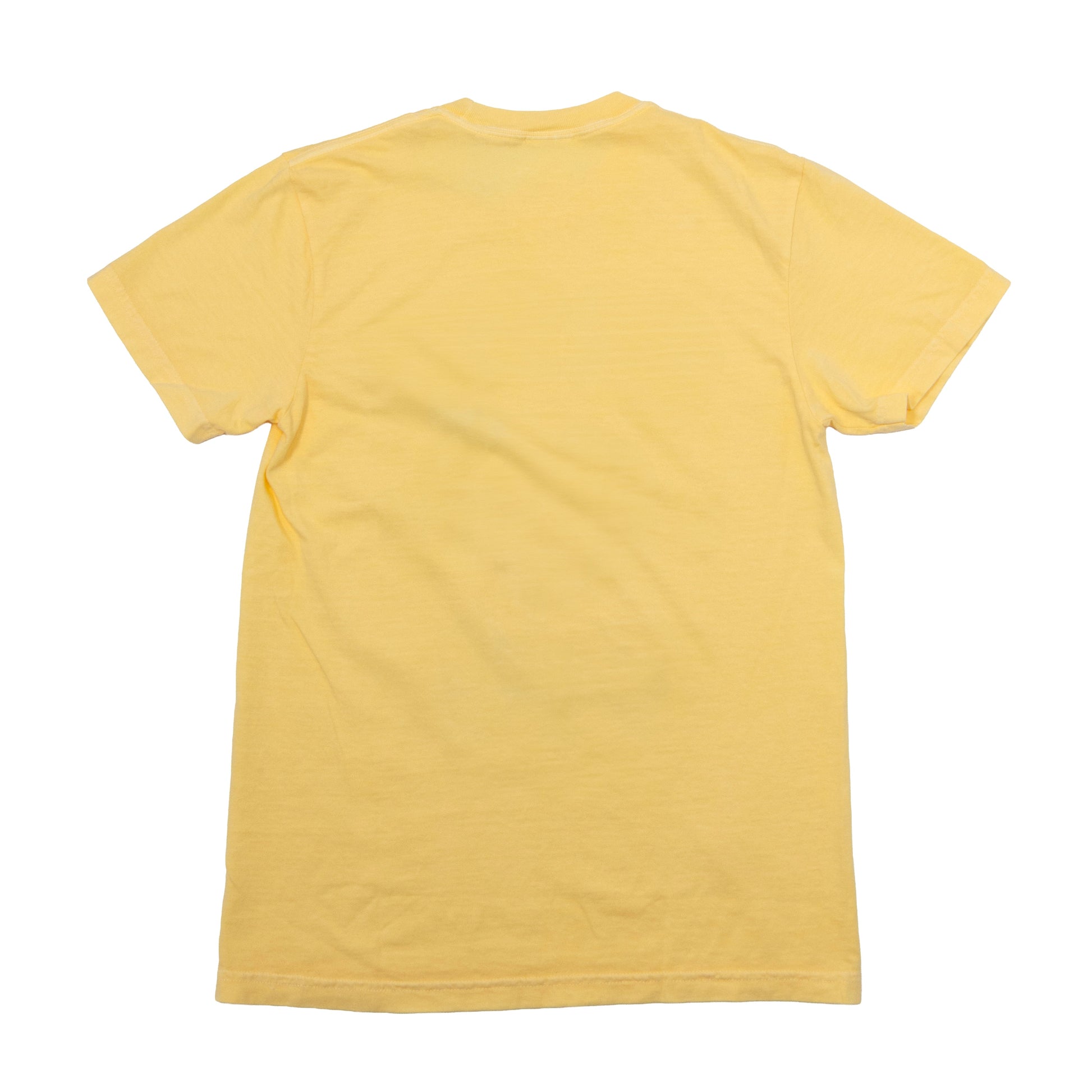 Back view of Samuel Adams yellow t-shirt featuring clean minimalist design with short sleeves and soft cotton fabric