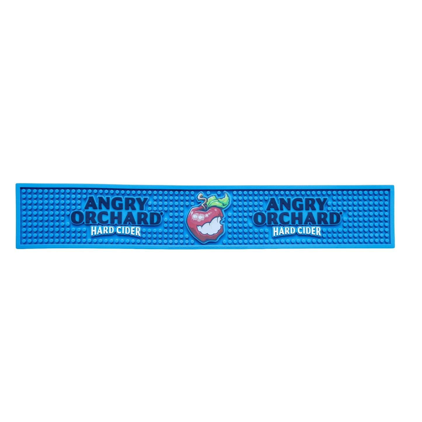 Angry Orchard hard cider blue rubber bar rail mat with apple logo and textured non‑slip surface