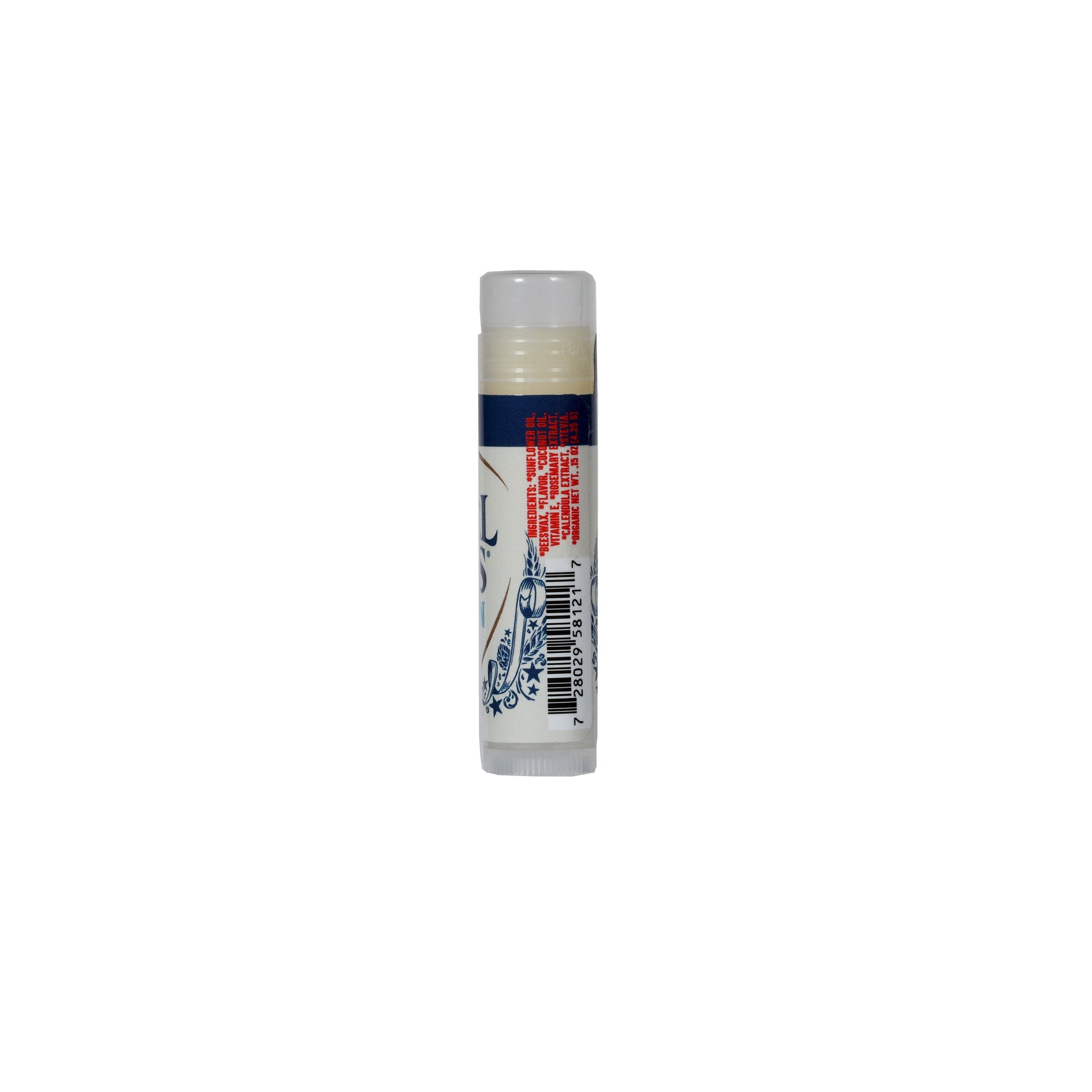 A lip balm that smells like Samuel Adams American Light beer in packaging to mimic the appearance of a can of American Light beer.