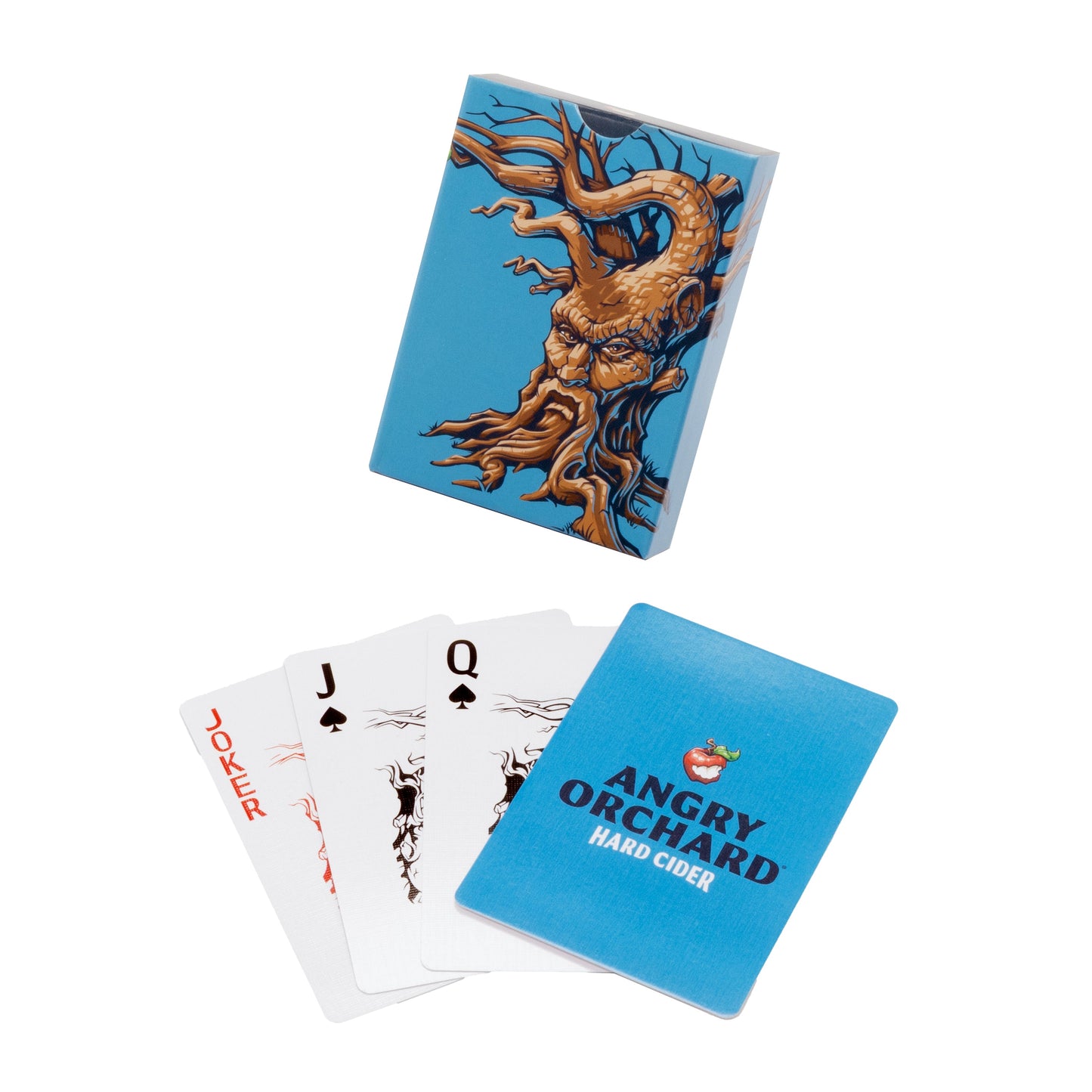Blue box of cards with Angry Orchard tree logo. 