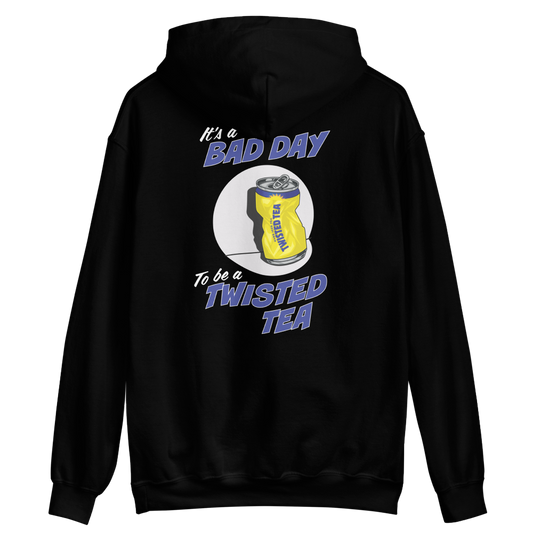 Black hoodie with Twisted Tea graphic and text on a white background