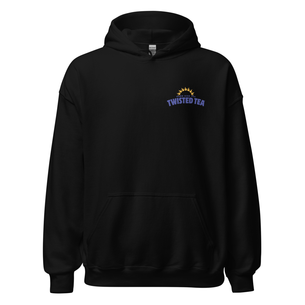 Black hoodie with 'Twisted Tea' logo on a white background