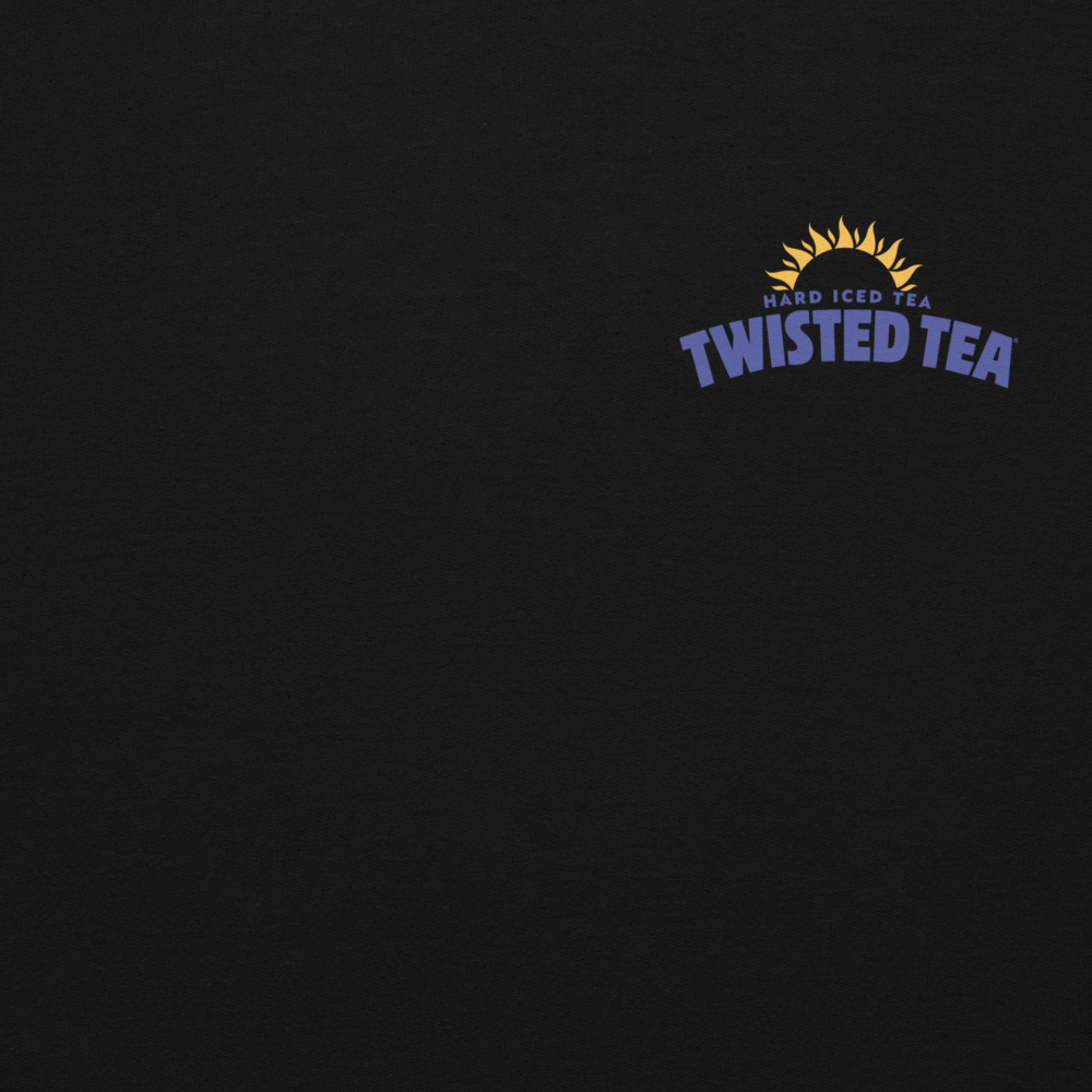Close up of Hard Ice Tea Twisted Tea logo on a black sweatshirt