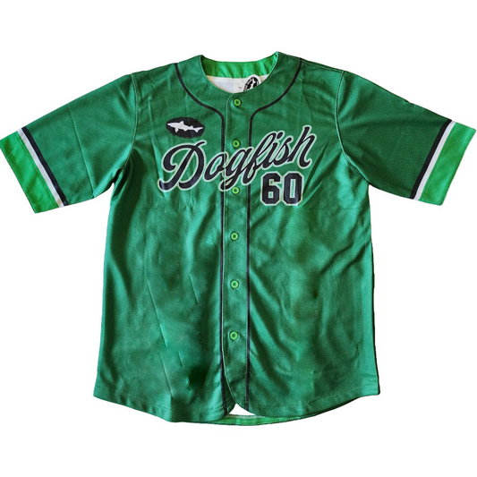 Green baseball jersey with 'Dogfish' and number '60' on a white background