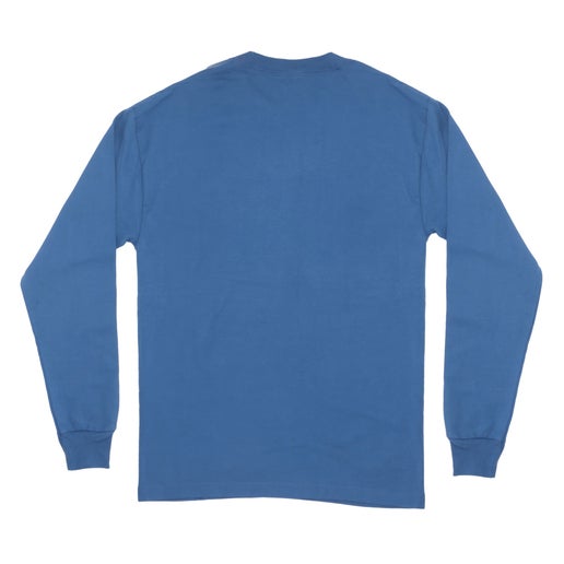 Back of the tee is solid blue. 