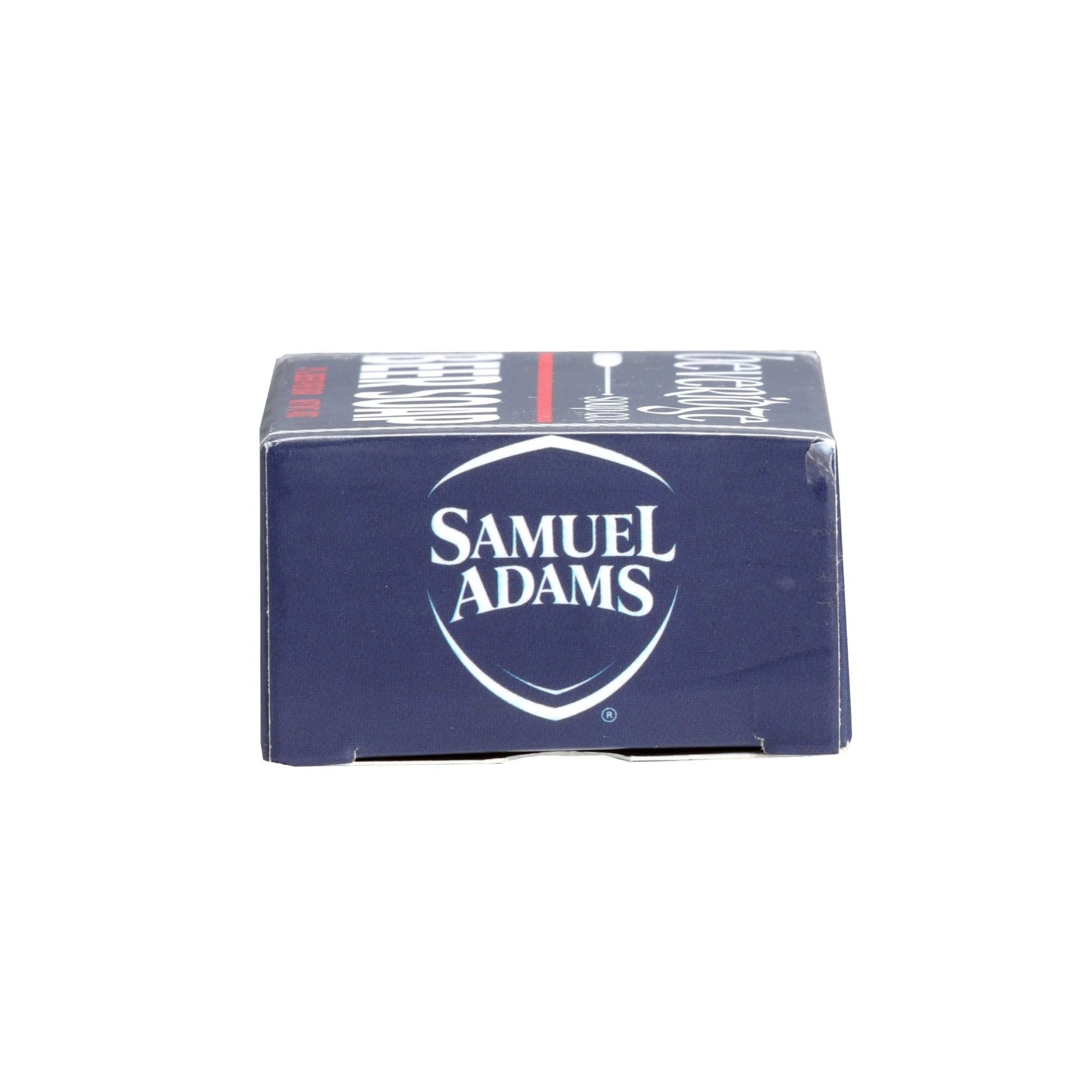 The side of the box has the classic Samuel Adams shield logo in white.