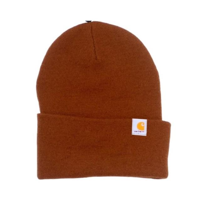 A brown knit "Brown Beanie" winter hat by Mirror Image Inc. with a folded brim and a small white logo patch on the front.