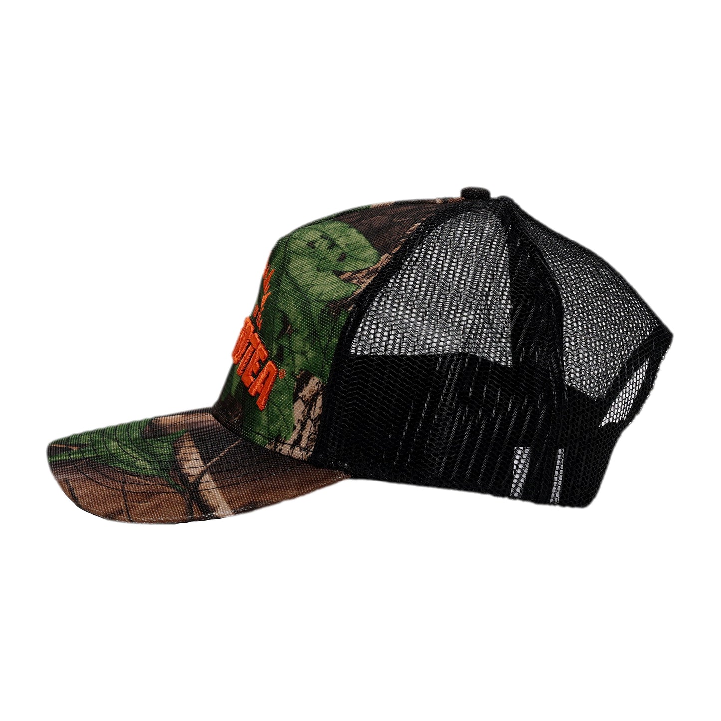 Black cap with gray floral pattern on a white background