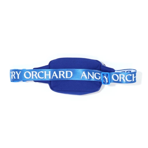 Closer view of adjustable strap. Has writing "Angry Orchard" in white along strap.