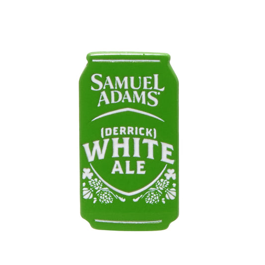 Green enamel pin styled as a can of Samuel Adams Derrick White Ale