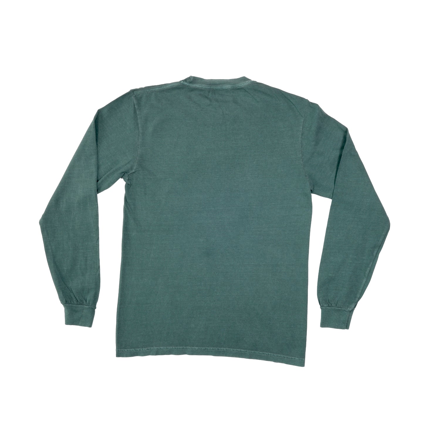 Backside of the dark green apple dagger long sleeve tee