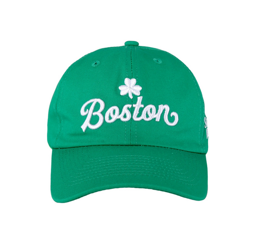 Green cap with 'Boston' and a clover leaf design on a white background