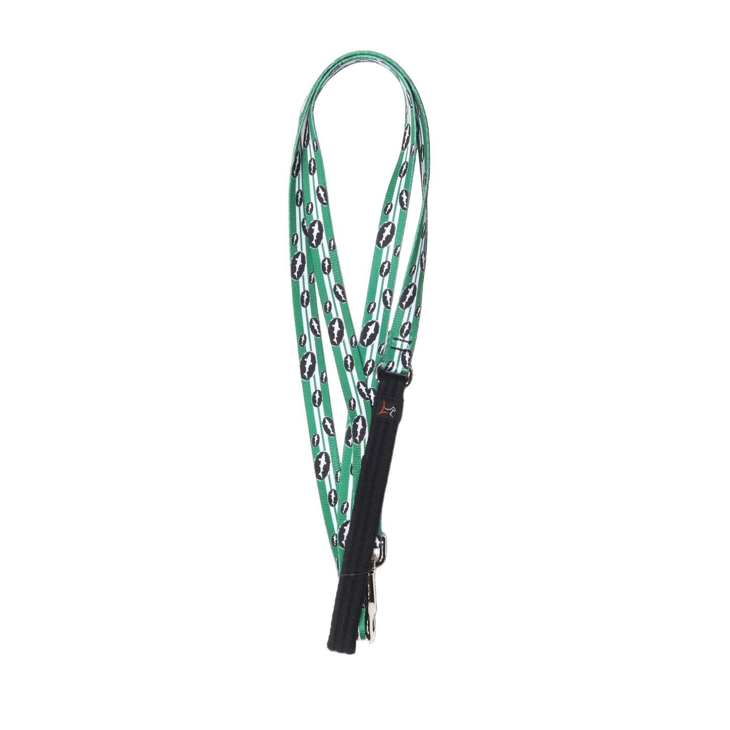 A Green Retro 6' Dog Leash by Lupine, Inc. with a repeating black-and-white oval pattern and black accents, displayed against a plain white background.