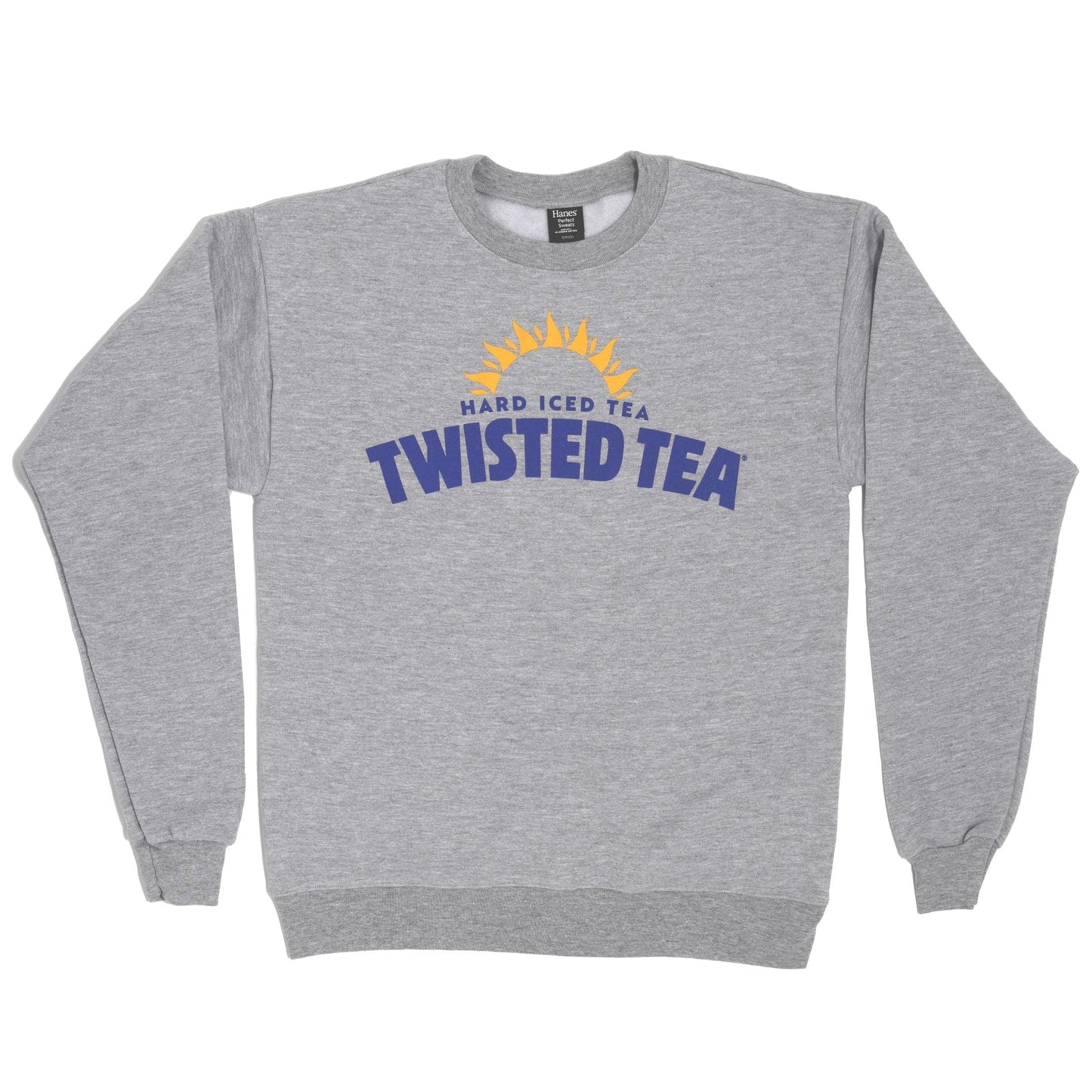 Gray sweatshirt with Twisted Tea logo on a white background