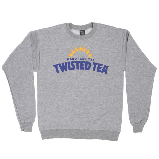 Gray sweatshirt with Twisted Tea logo on a white background