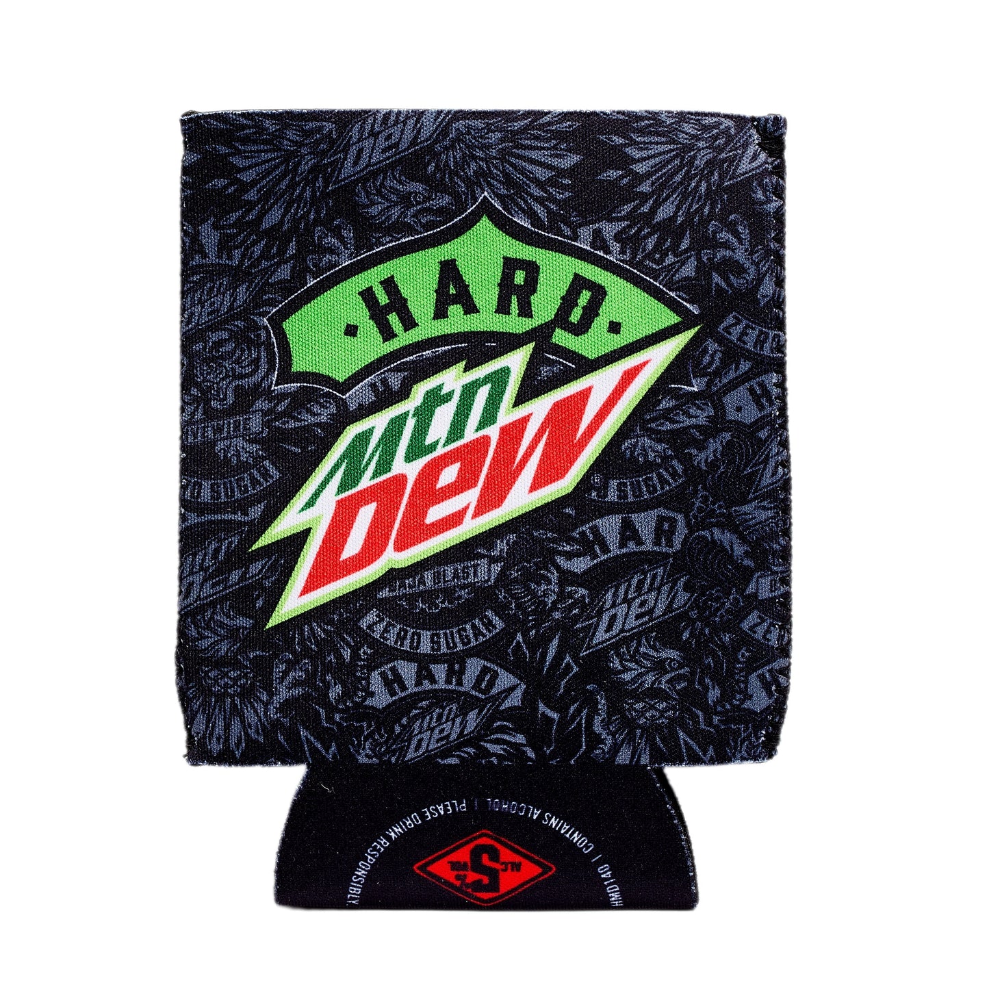 Black soft 12 ounce can cooler with Hard MTN DEW logo.