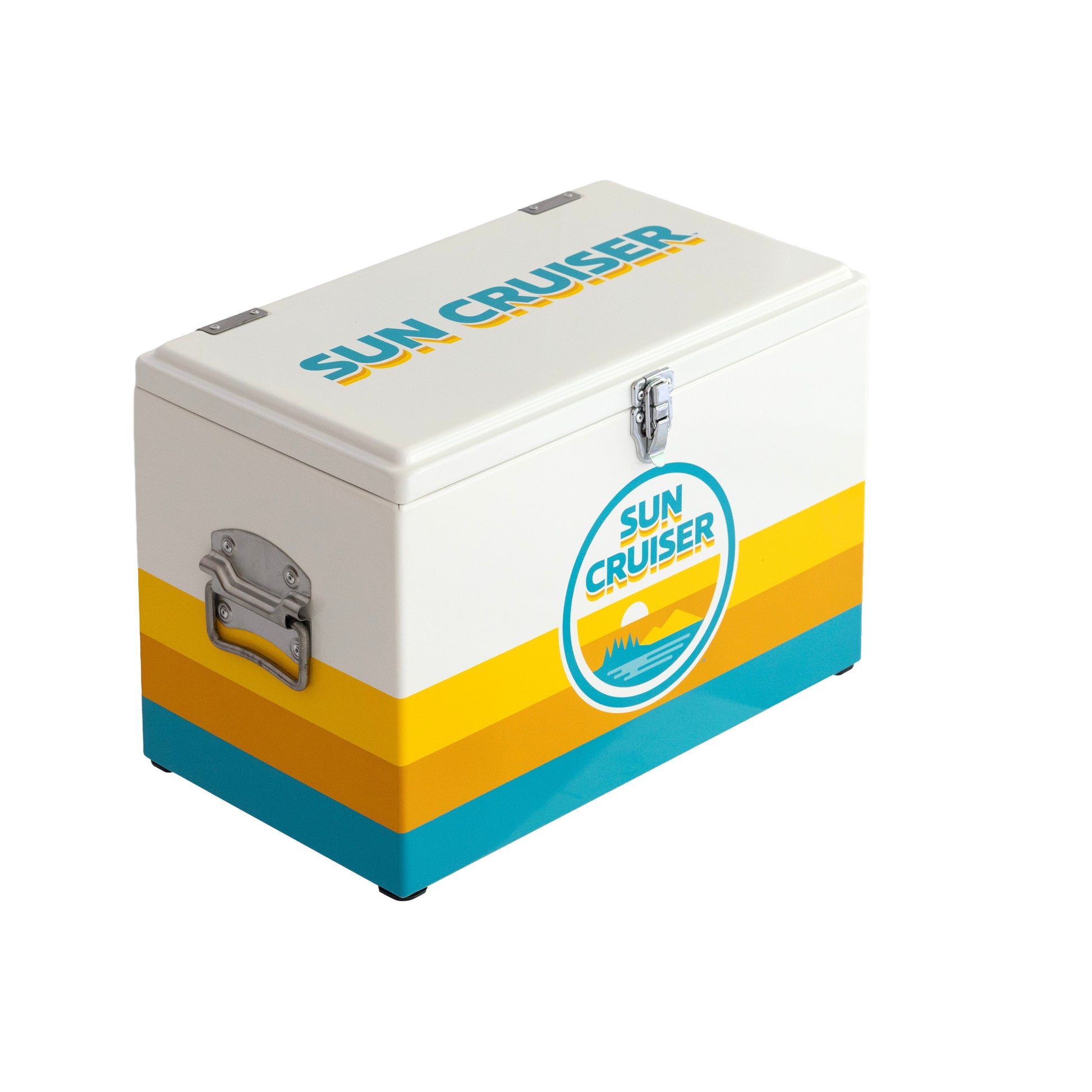 Sun Cruiser hard cooler with classic coloring and "SUN CRUISER" on the top of the lid