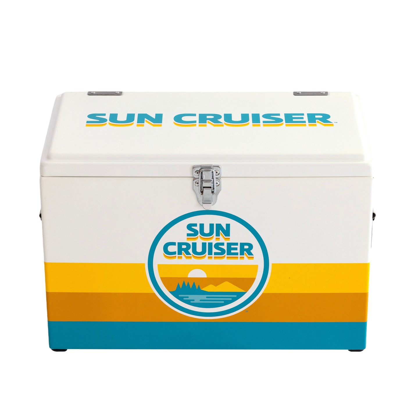 Sun Cruiser hard cooler with classic coloring and "SUN CRUISER" on the top of the lid 
