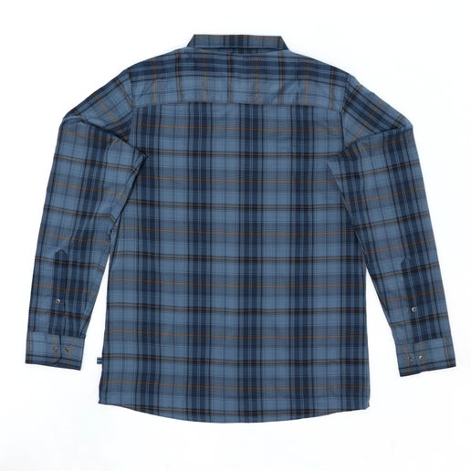 Blue, grey, and brown flannel style jacket back