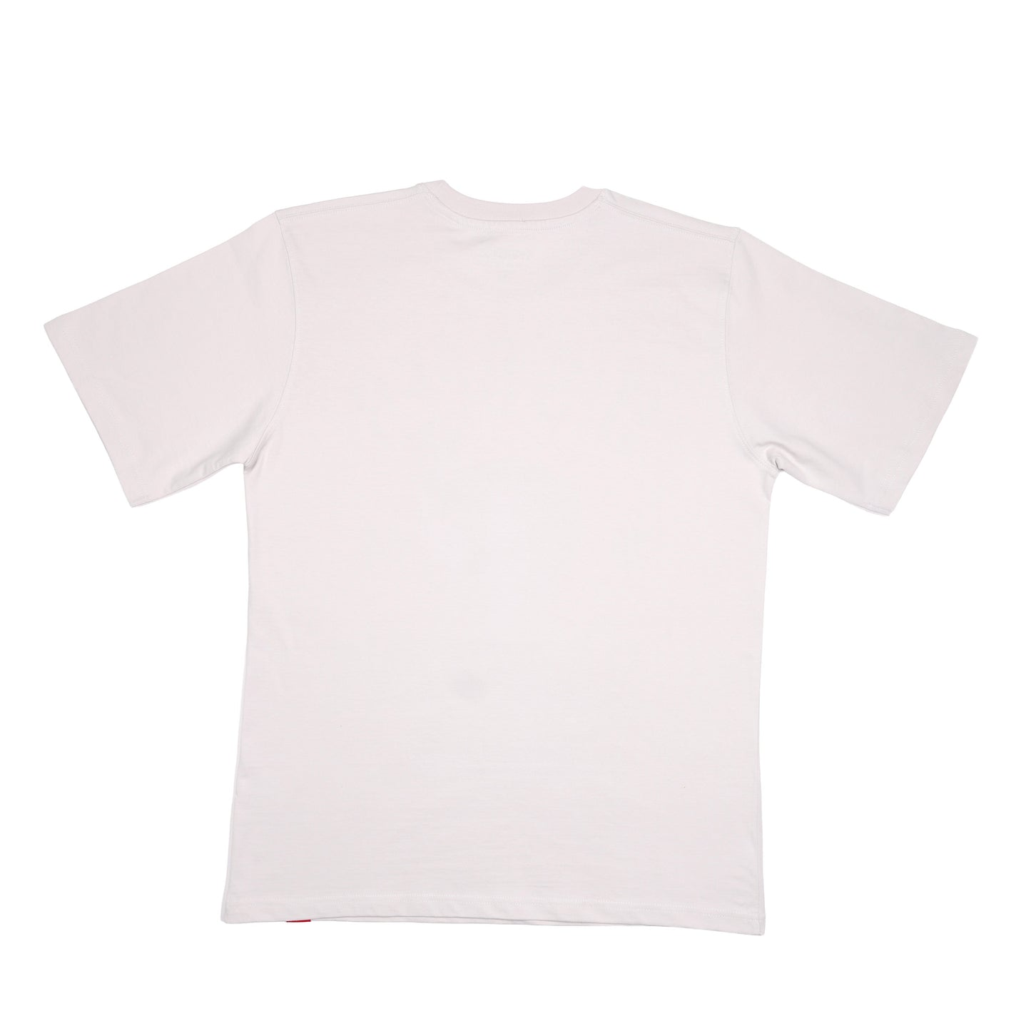 Back of tee is solid gray.