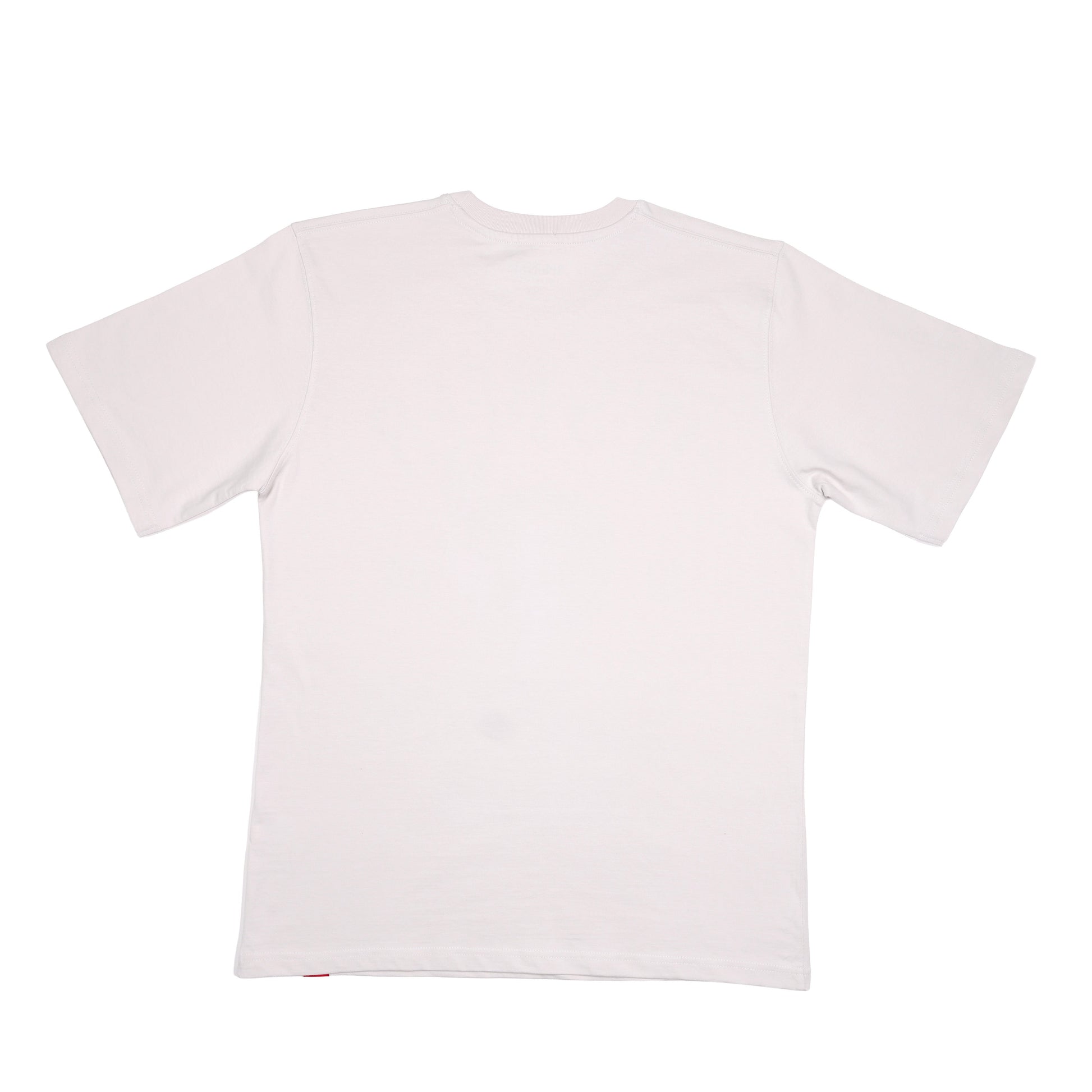 Back of tee is solid gray.