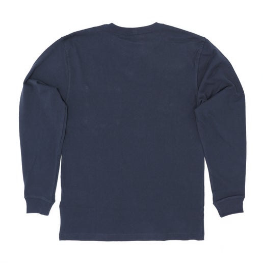 Navy Carhartt Long Sleeve Pocket Tee with Rib-knit crewneck and cuffs.