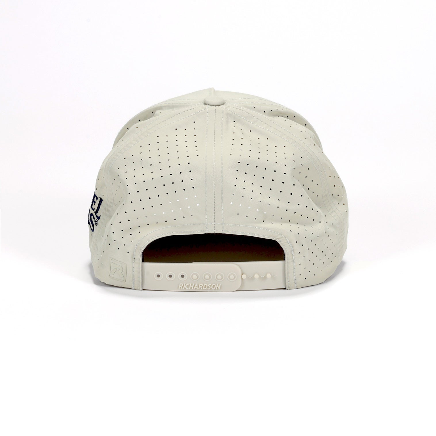 Backside of Oatmeal colored athletic hat with "For the Love of Beer" embroidered on the front. Shows back panels with athletic mesh for a breathable fit