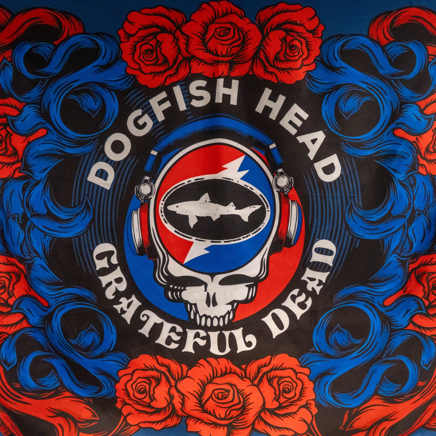 Dogfish Head and Grateful Dead logo with skull and roses design