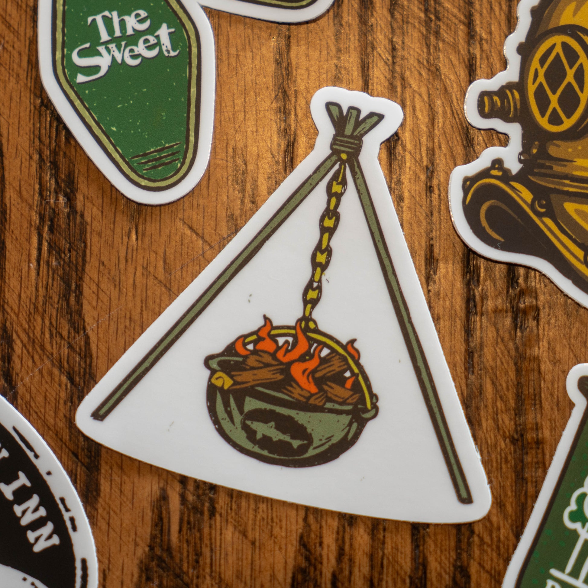 Green hanging firepit bowl sticker.