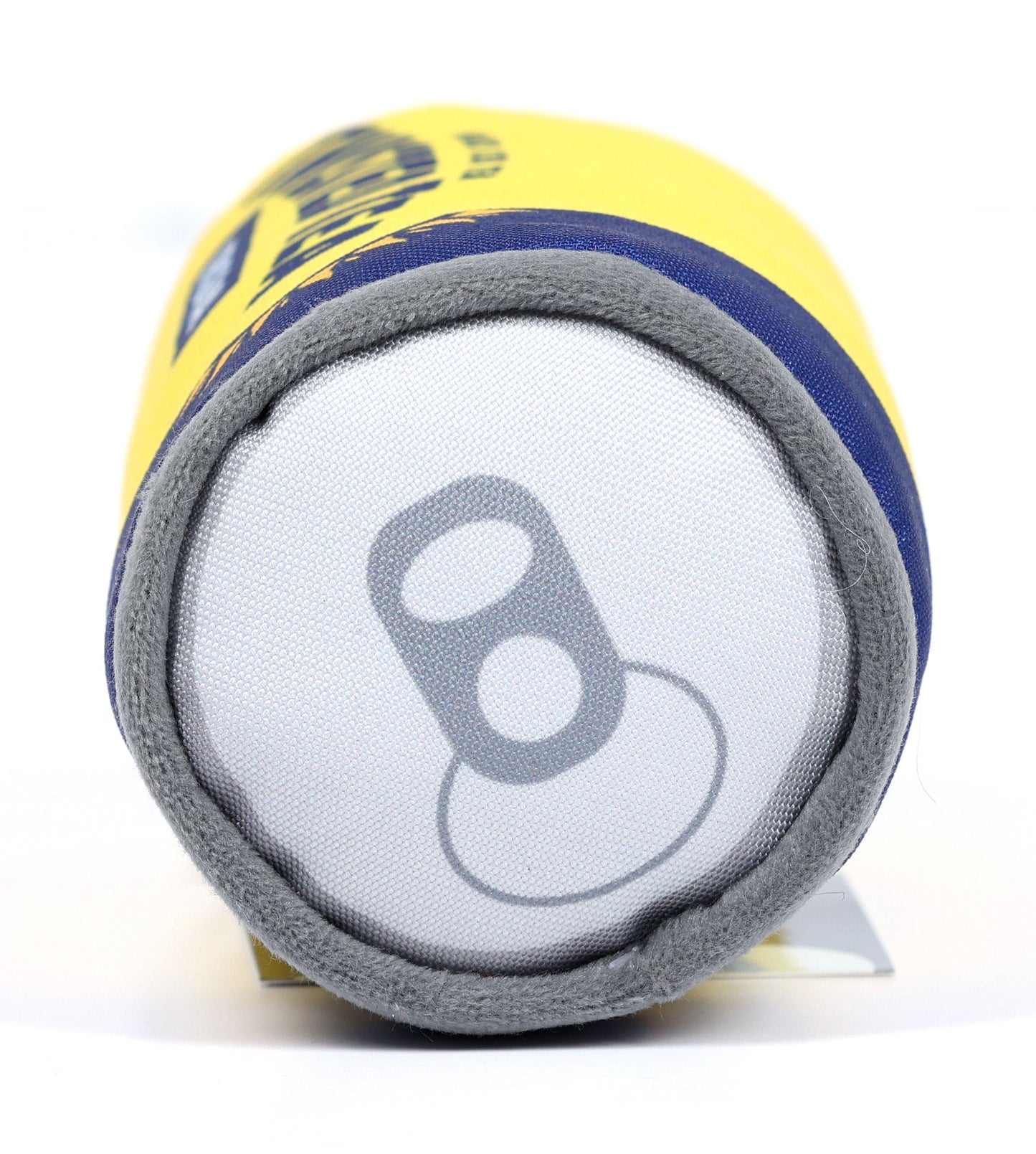 Close-up of a can with a gray label on a white background