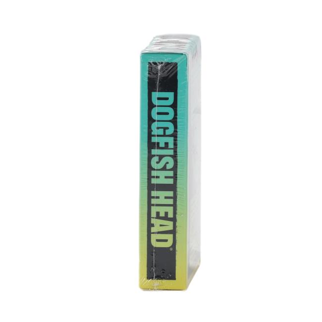A rectangular, shrink-wrapped box with a green-yellow gradient and "Retro Stereo Playing Cards" by The United States Playing Card Company printed vertically in bold black letters, featuring a retro stereo-themed style inspired by craft beer.