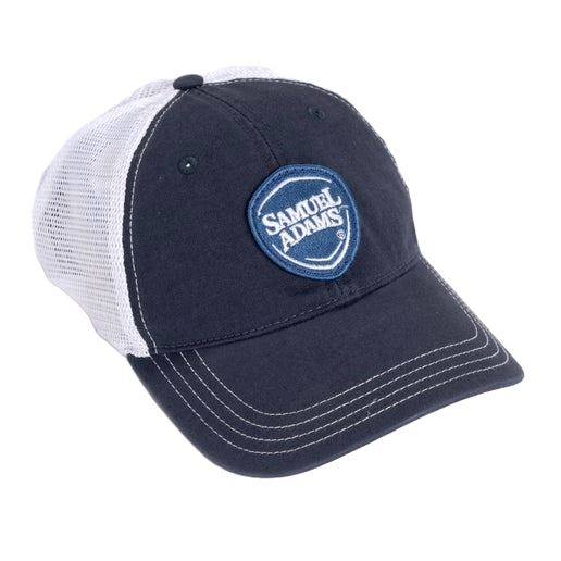 RICHARDSON Navy Washed Core Trucker with an embroidered Samuel Adams Patch and adjustable back strap.