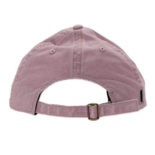 Back of hat showing adjustable strap with gold hardware. 