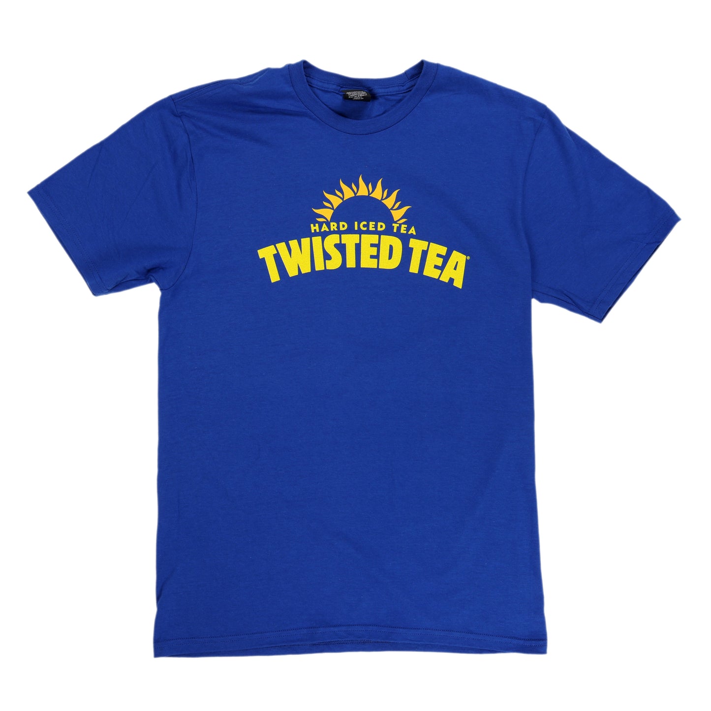 Blue t-shirt with 'Twisted Tea' logo on a white background