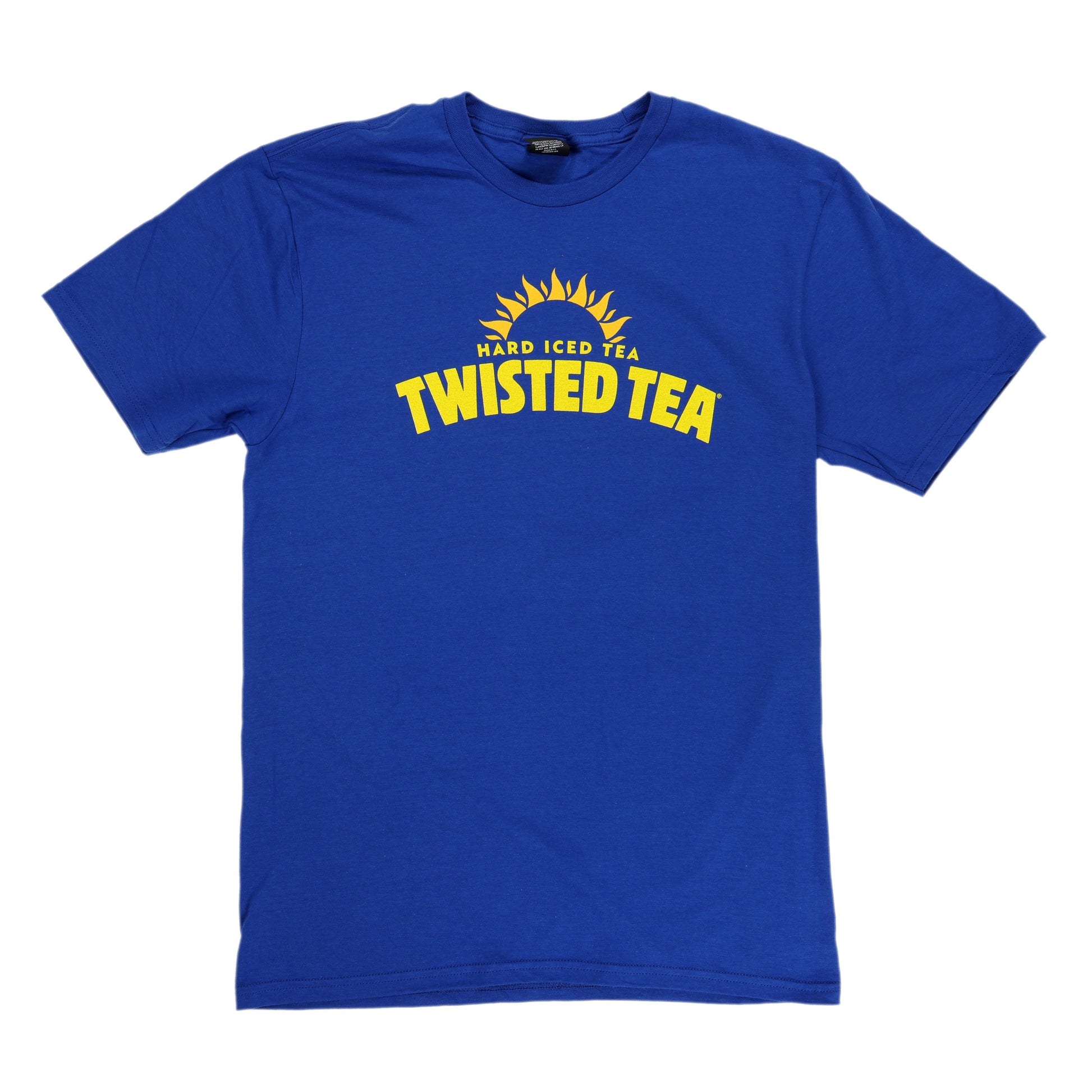 Blue t-shirt with 'Twisted Tea' logo on a white background