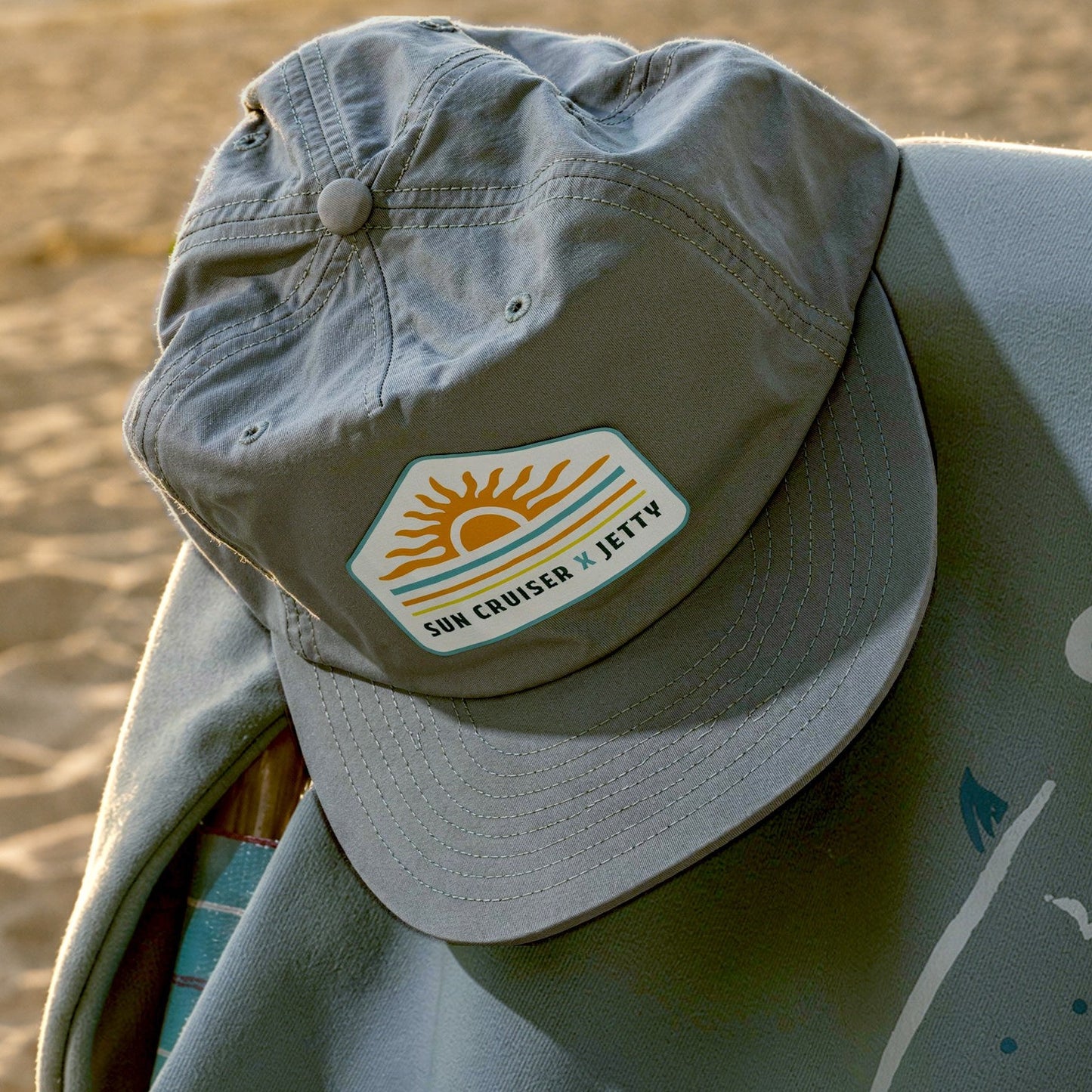 Blue hat on chair with beach background