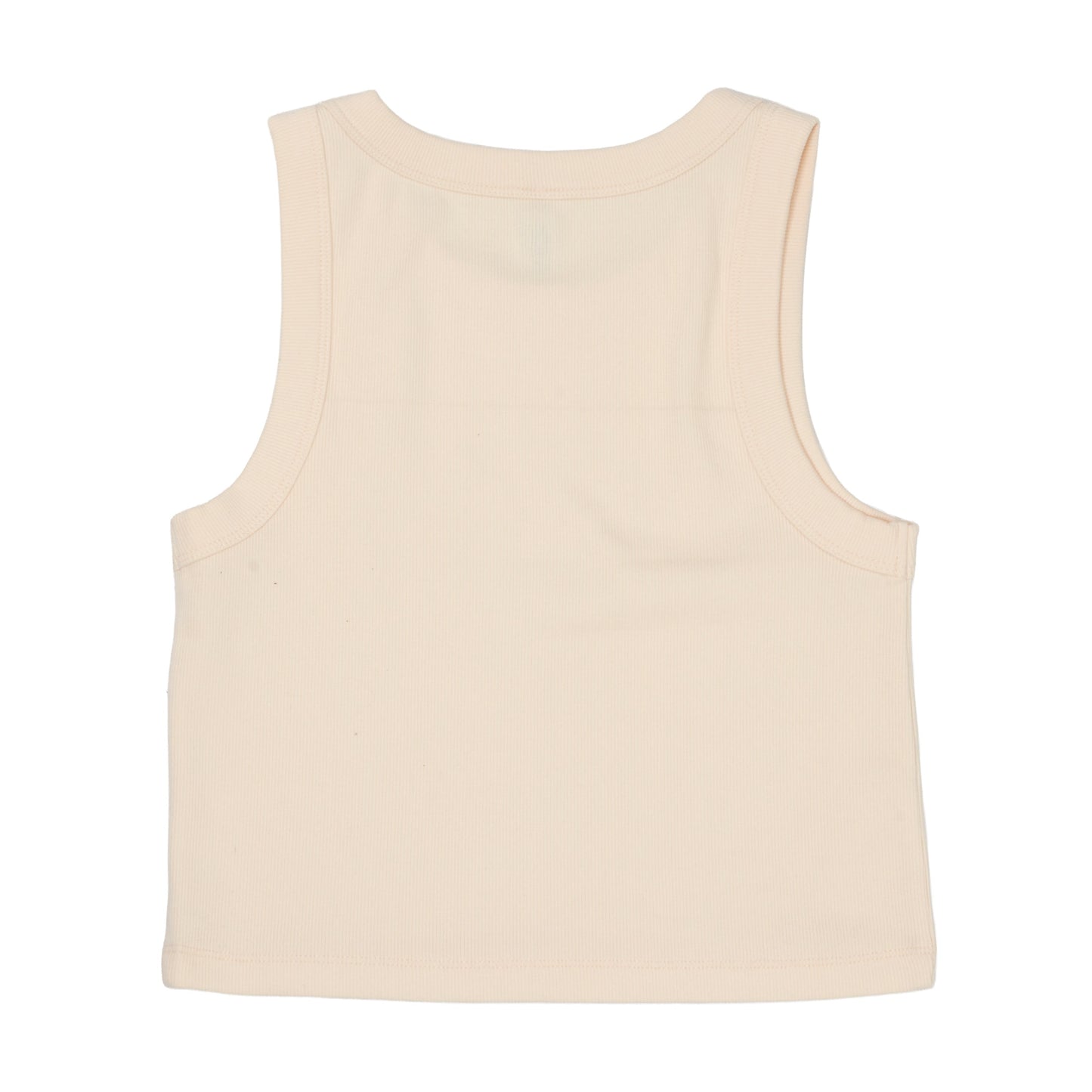 A sleeveless cream-colored tank top shown from the back, photographed flat against a solid white background.