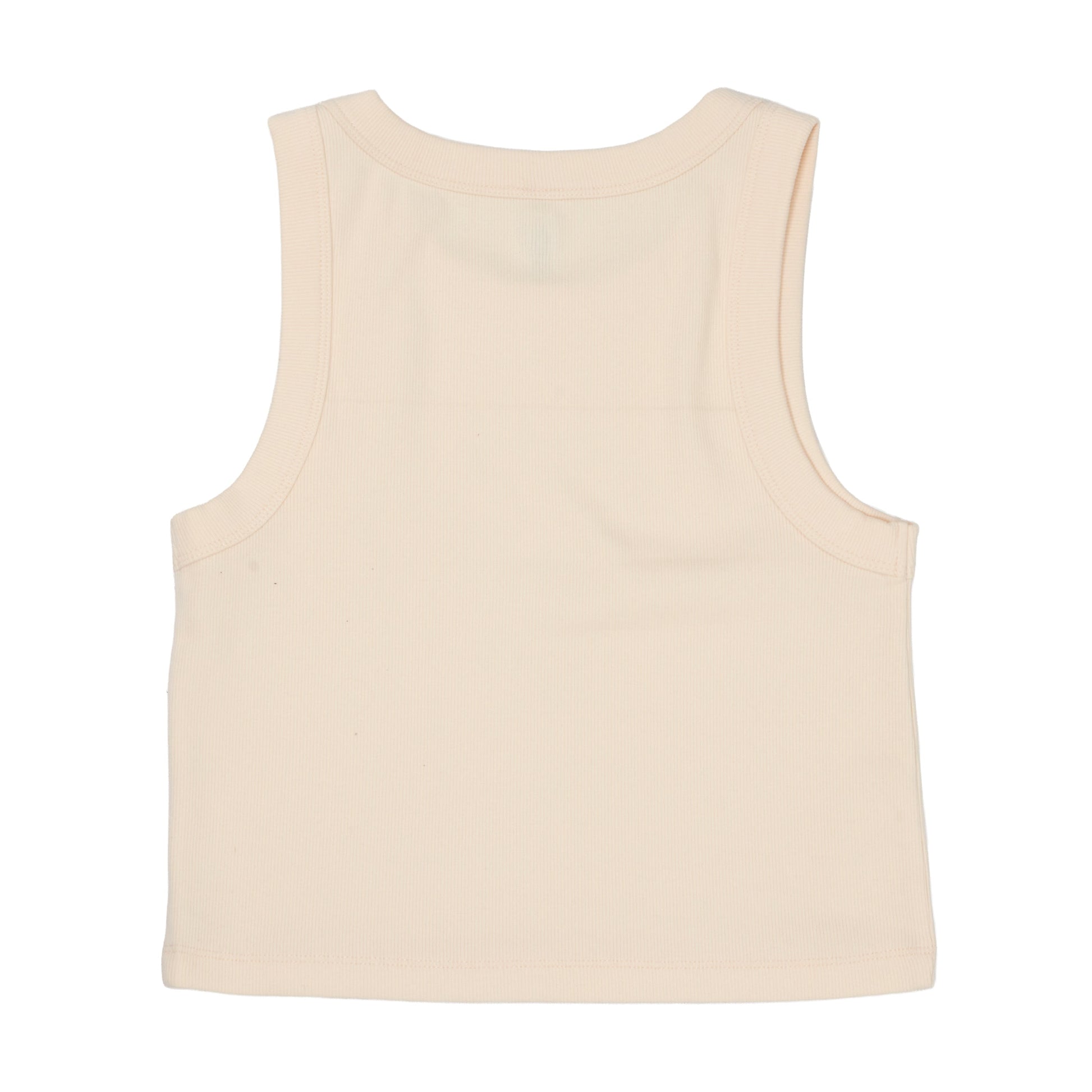 A sleeveless cream-colored tank top shown from the back, photographed flat against a solid white background.