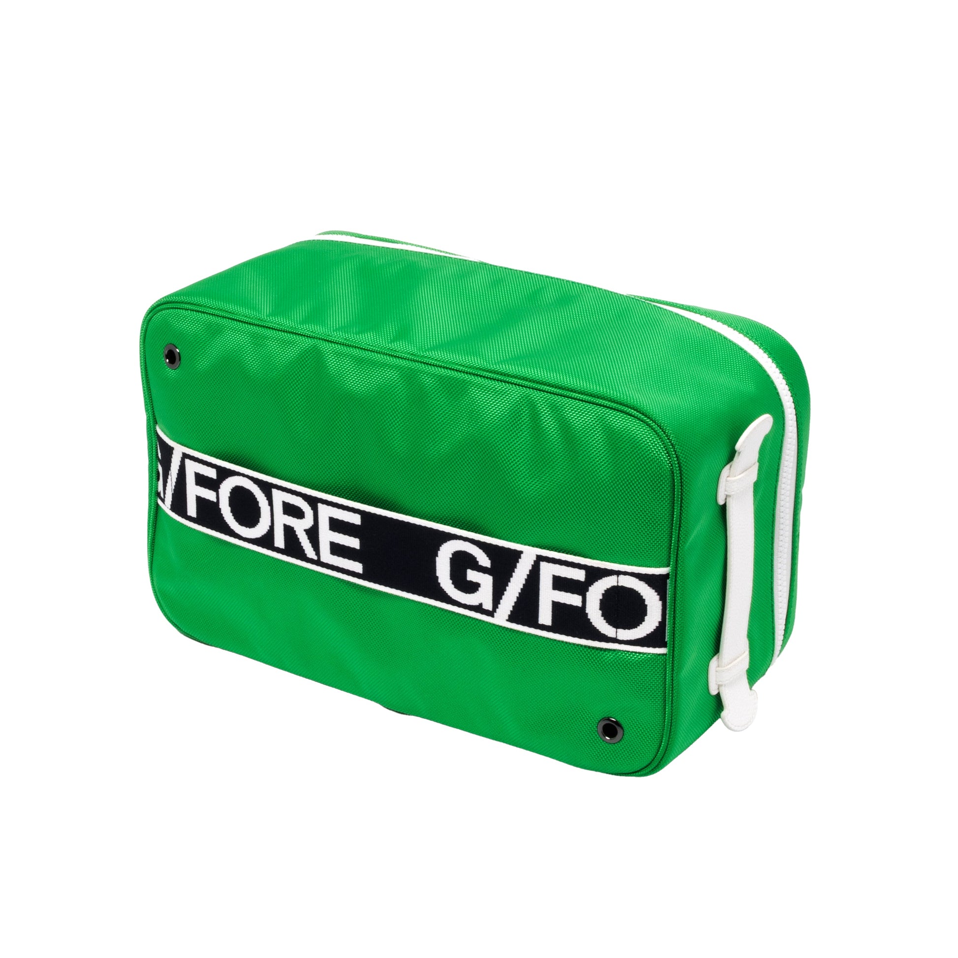 Sun Cruiser x G/FORE green canvas shoe bag with bold G/FORE branding, structured design, and durable carry handle