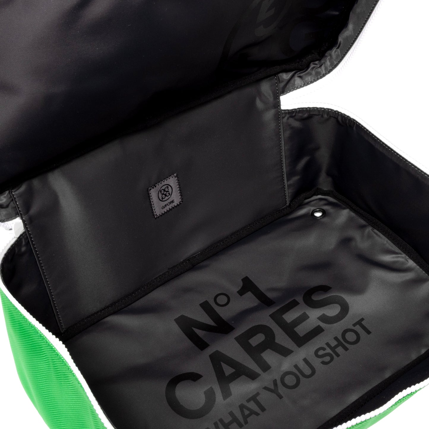 Sun Cruiser x G/FORE canvas shoe bag interior with spacious lined compartment, ventilation eyelet, and premium construction