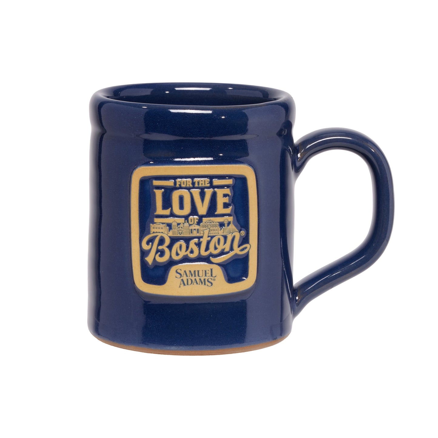Heritage blue ceramic mug featuring “For the Love of Boston” text and Boston skyline design, and Samuel Adams logo on front