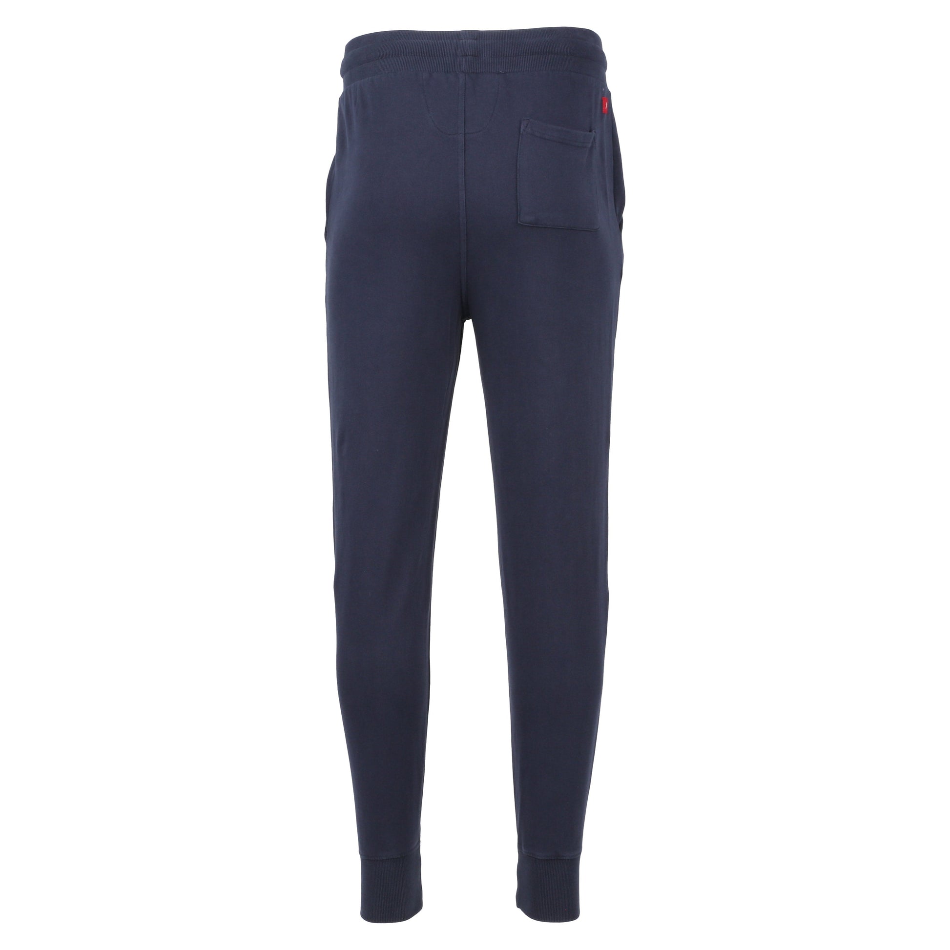 Back view of navy joggers.