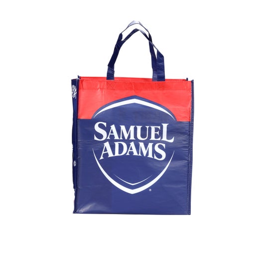 This reusable tote features the iconic Sam Adams logo and signature art work. Features blue sturdy handles.