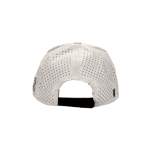 Back view of hat shows mesh backing and adjustable strap.
